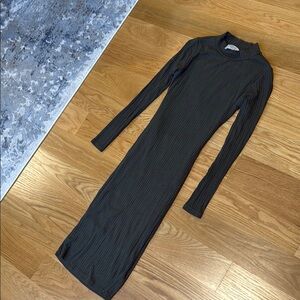 Black Bead Black Ribbed Mock Neck Bodycon Dress